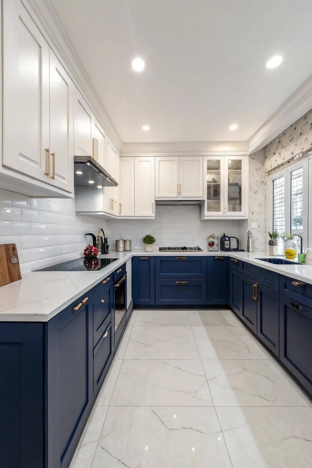 Two-toned cabinets introduce visual appeal and depth.