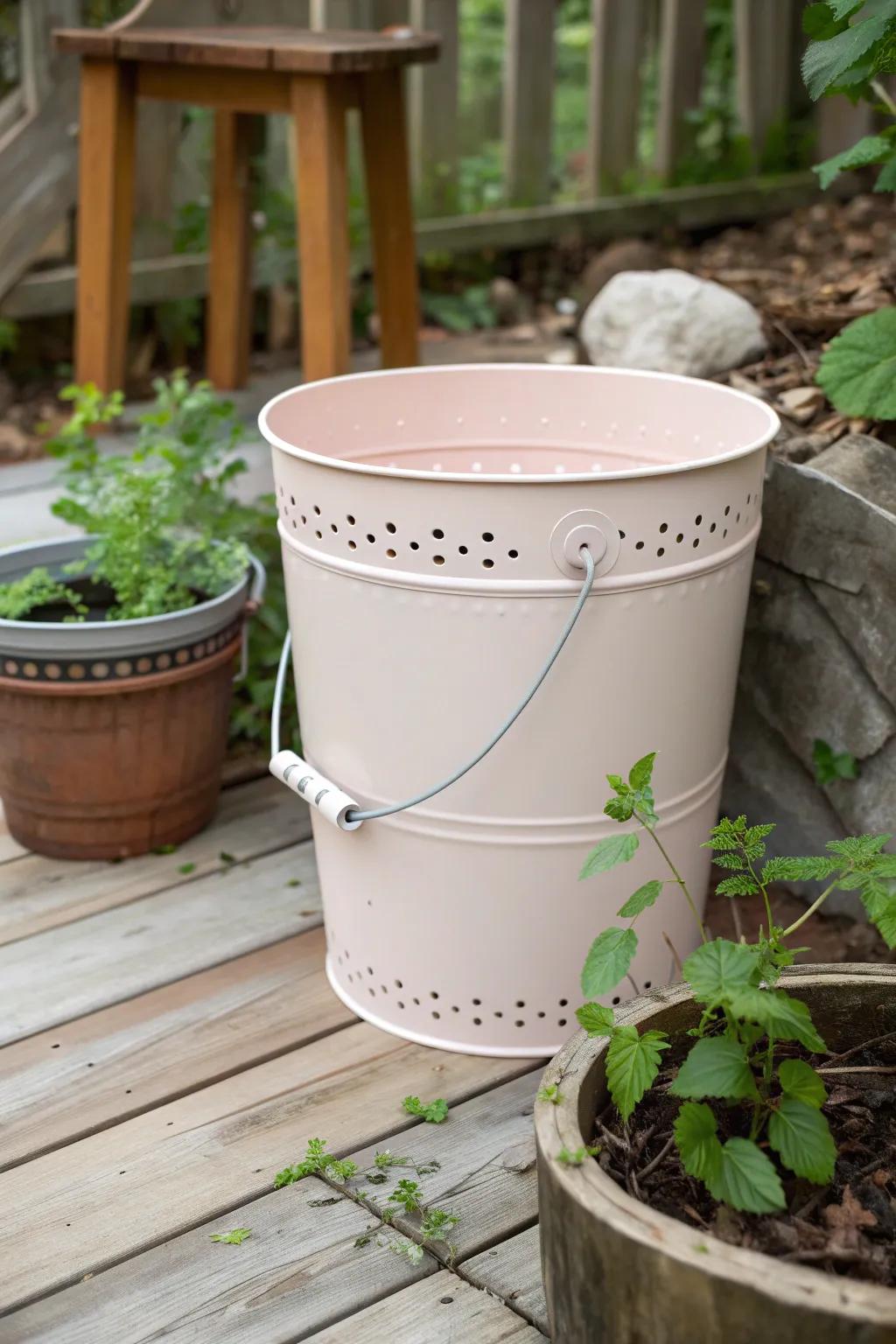 Transform a simple bucket into a chic compost bin and enrich your garden with style and sustainability.