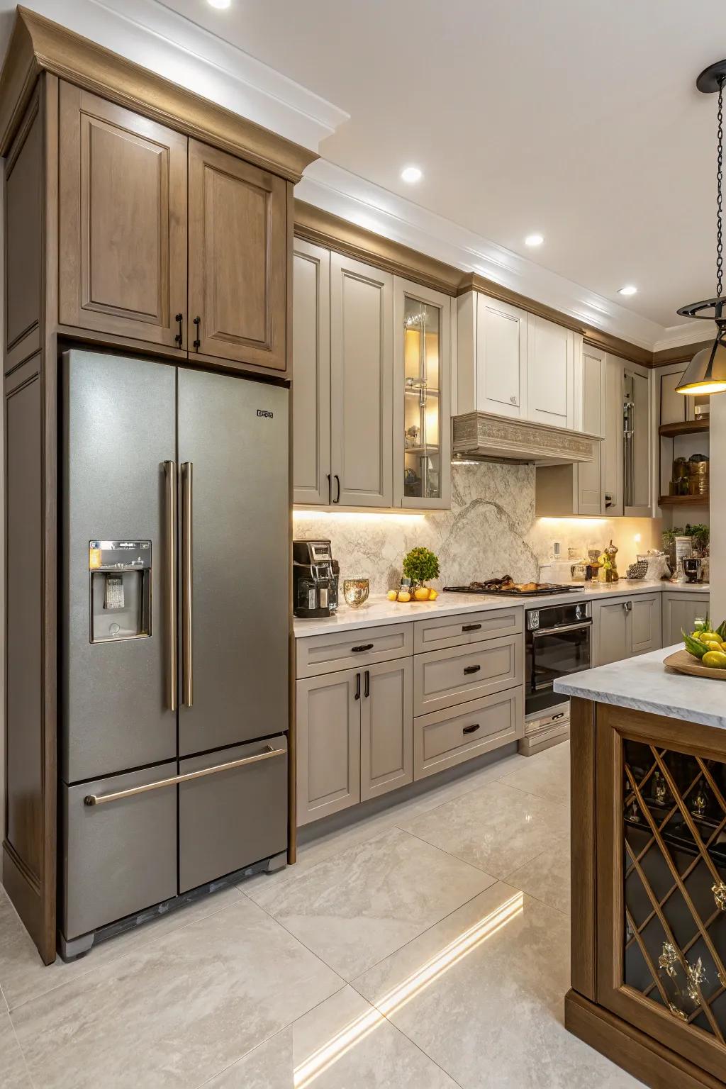 Matching cabinets create a complete and pleasing kitchen design.