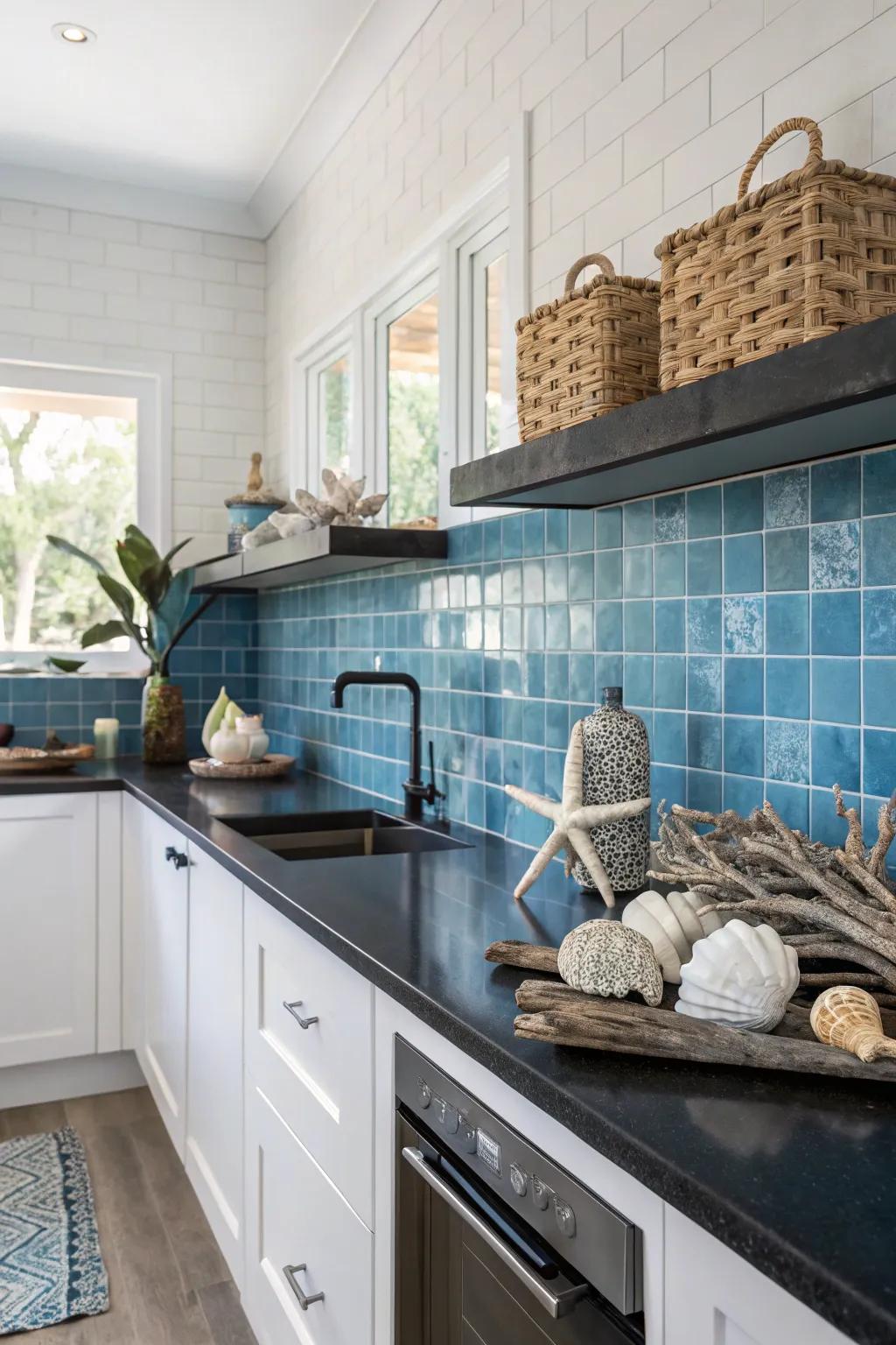 Azure backsplashes contribute a refreshing and serene atmosphere to cooking areas.