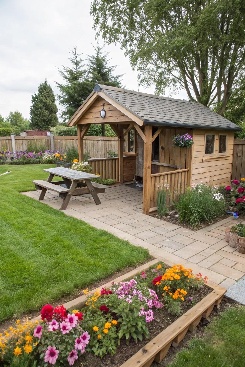 Outdoor seating enhances the clubhouse experience.