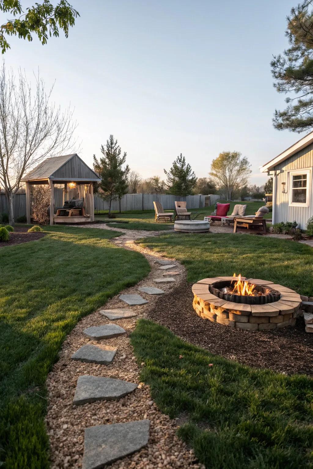 Chip pathways offer an earthy and inviting route to your bonfire.