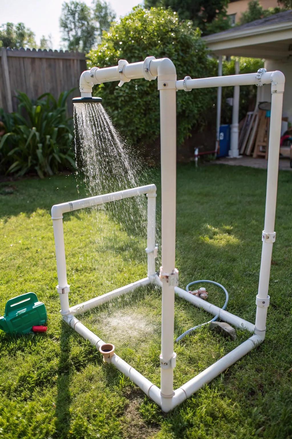 Transform your backyard into a fun dog wash with this do-it-yourself PVC pipe shower!