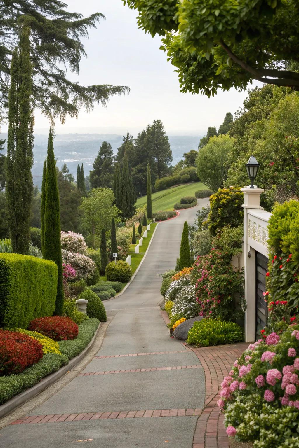 A driveway perfectly matched with vibrant vegetation for greater visual charm.