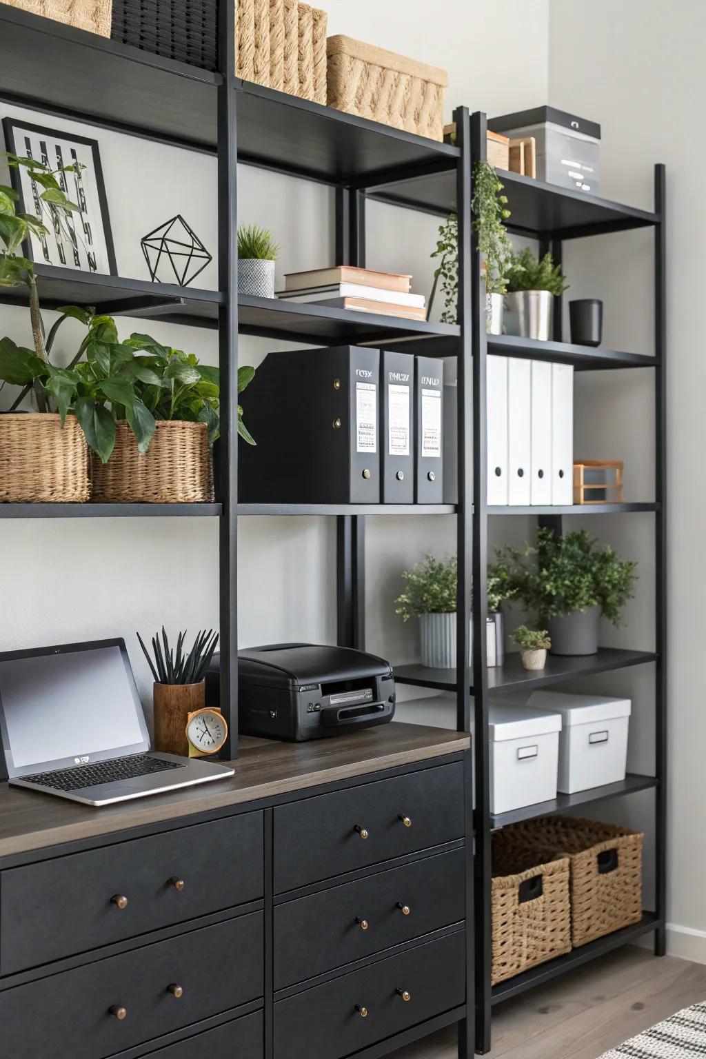 Elegant storage solutions for a tidy home office.