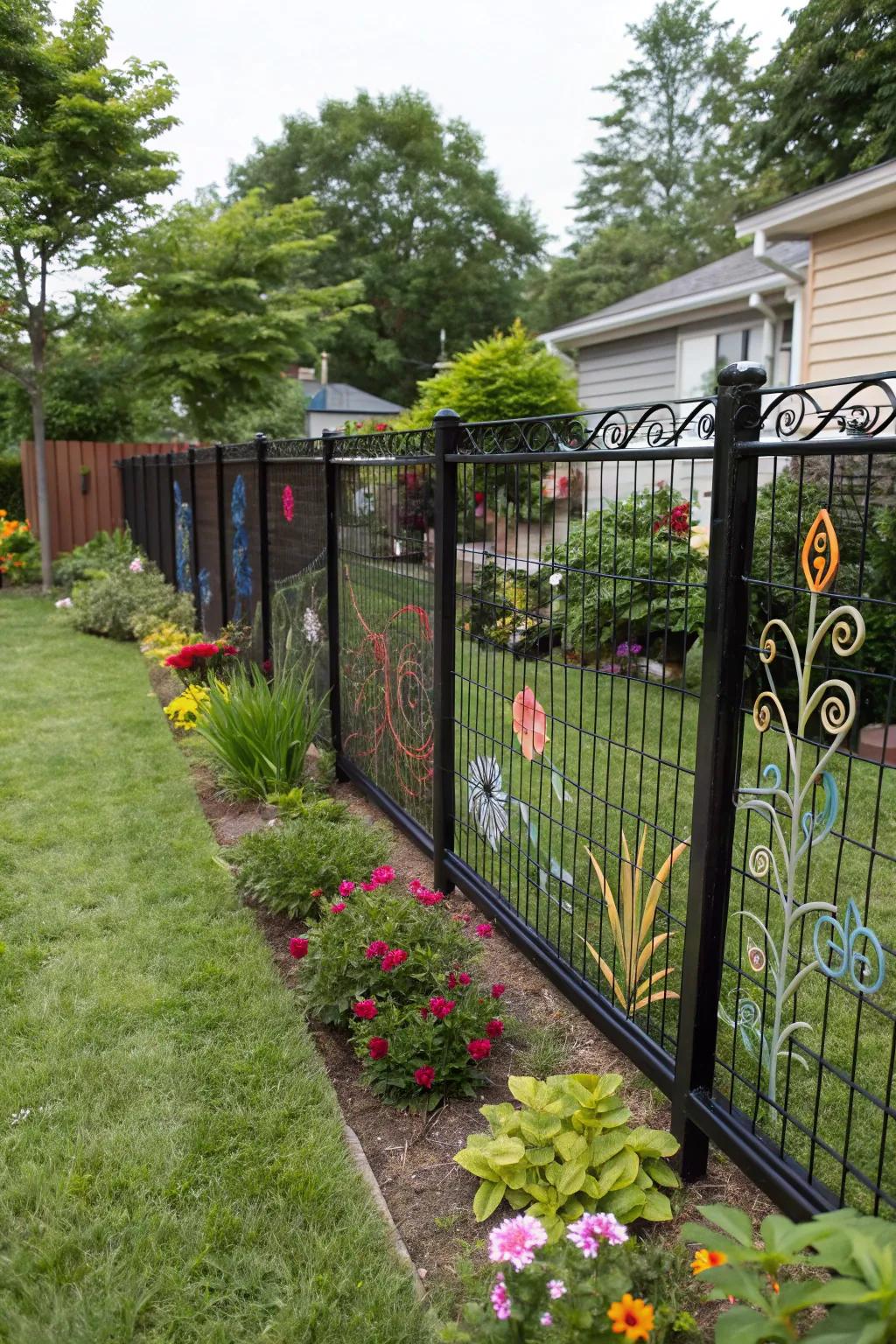 Personalize your space with creative dark wire fence panels.