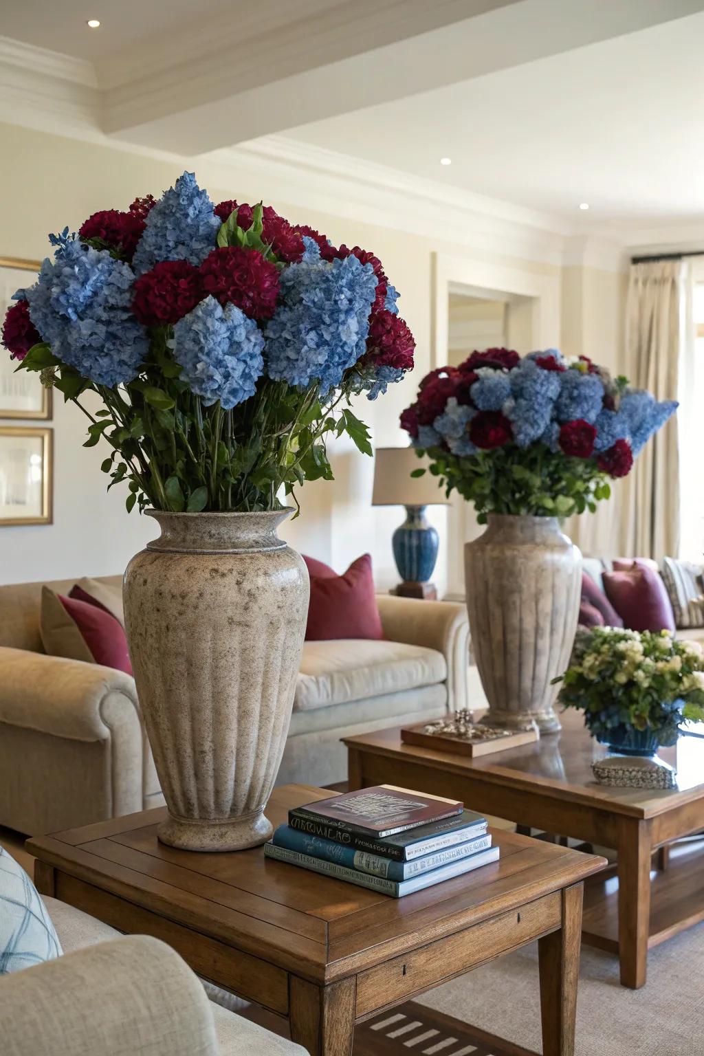 Floral decor in coordinating colors bringing natural beauty to the room.