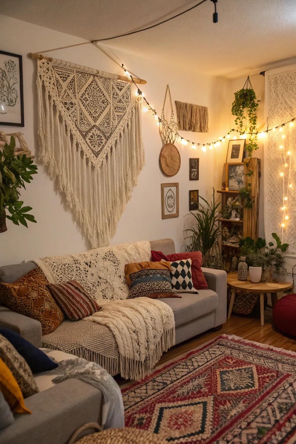 Macramé wall hangings add handcrafted texture to your boho decor.