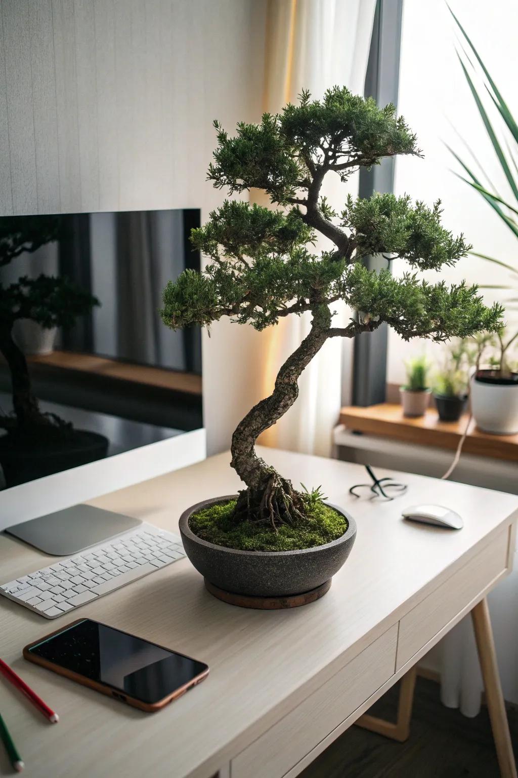 Bonsai with artistic pruning showcasing sculptural elegance