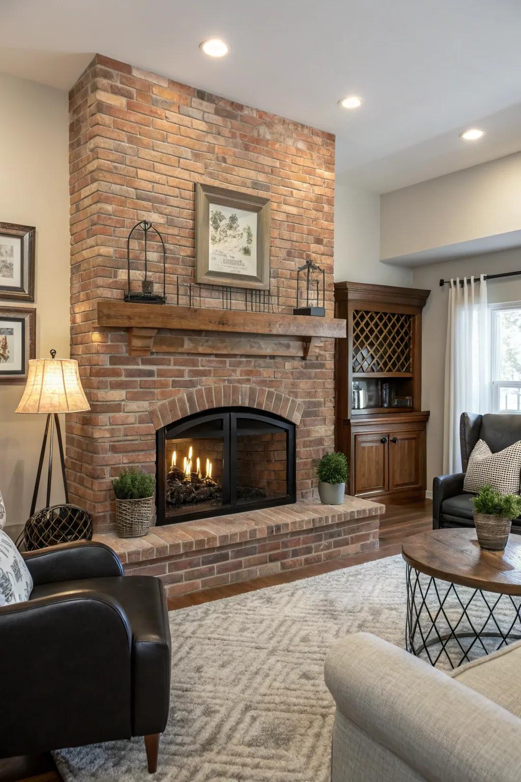 Blending styles creates a balanced fireplace design.