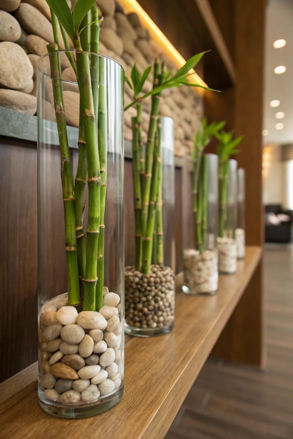 Establish a peaceful vibe with bamboo and stones.