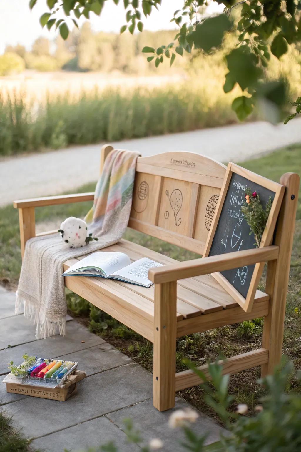 Transform playtime with a touch of creativity on this charming buddy bench—where simplicity meets imagination.