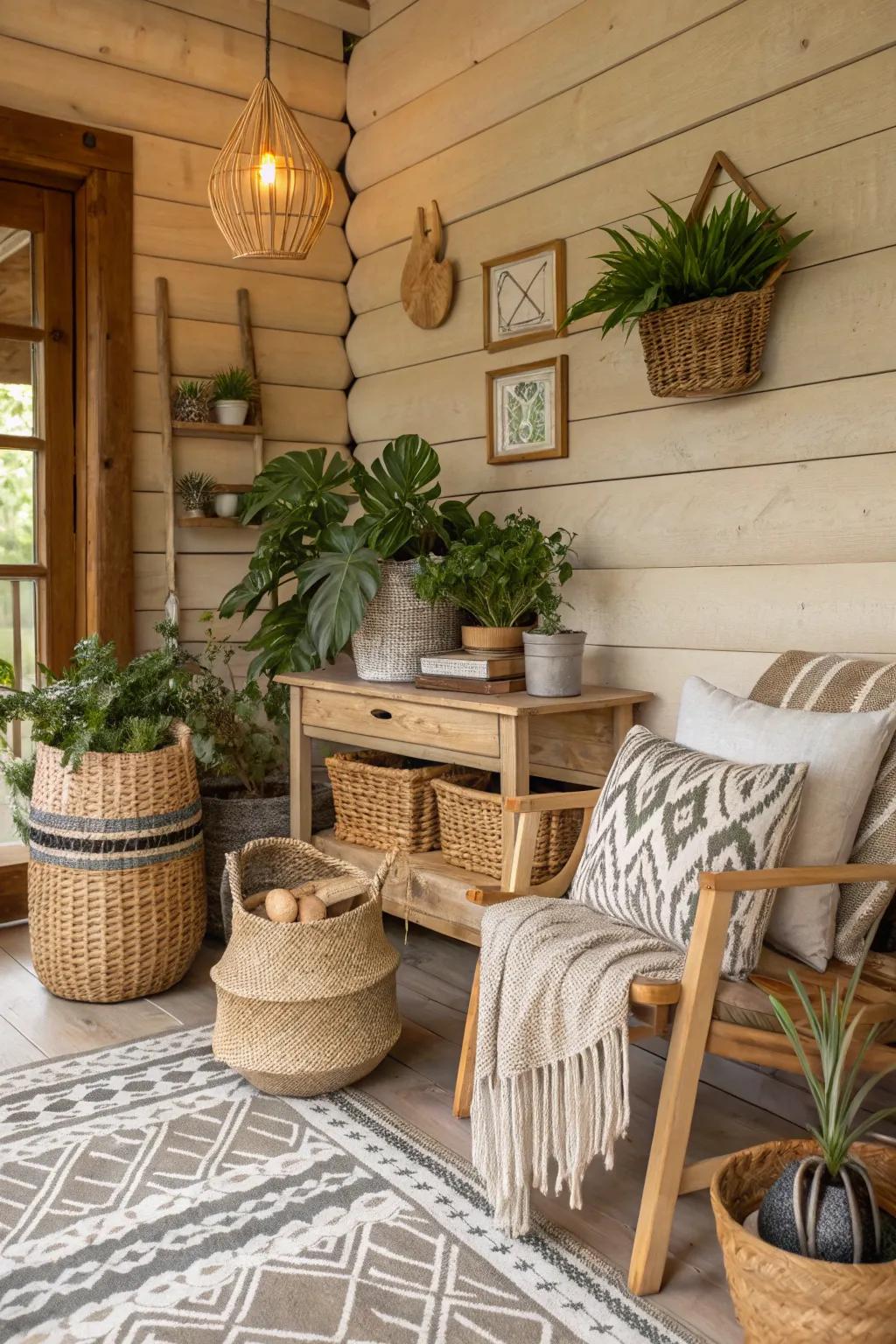 Earthy tones craft a seamless connection with the natural backdrop.