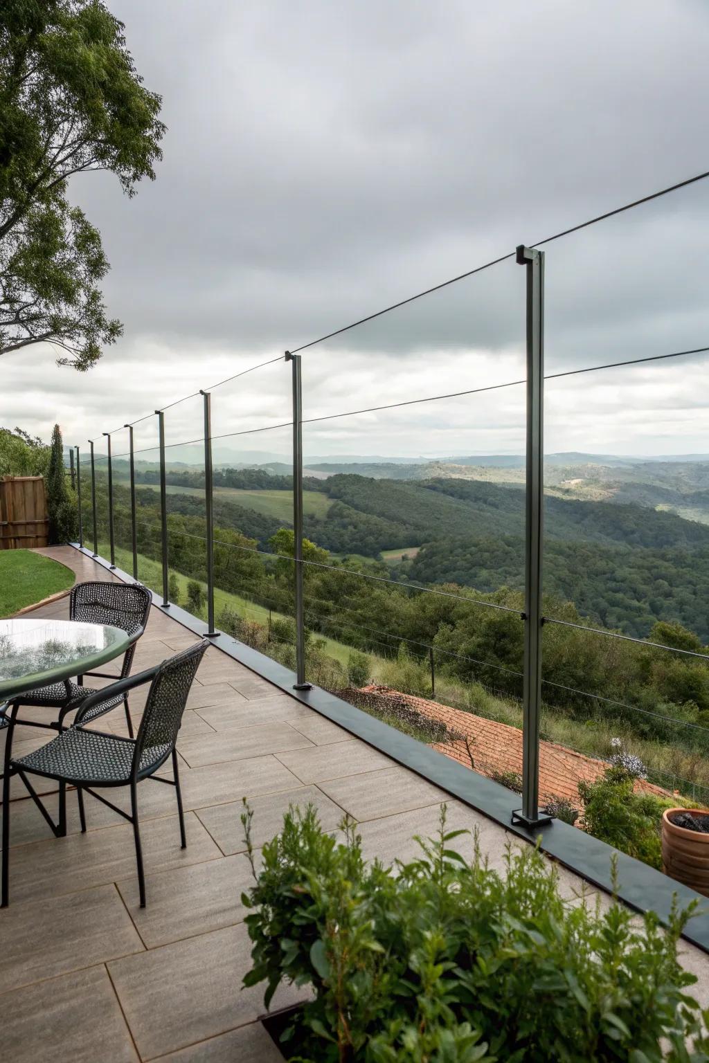 Transparent thread strand fence on a patio