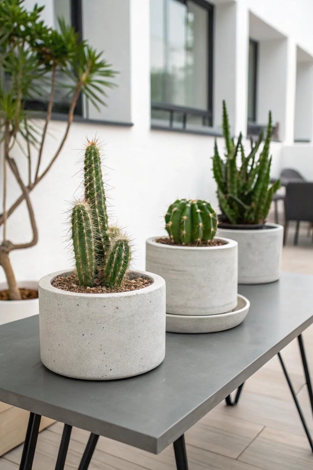 Solid planters grant a modern, minimalist visual for your cacti.