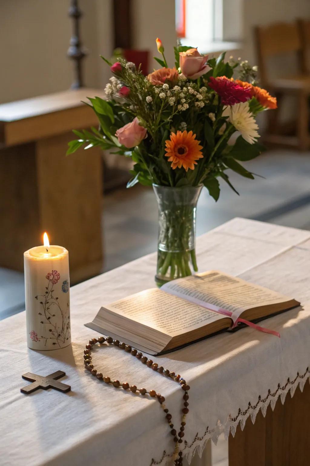 Flowers bring natural beauty and symbolism to your prayer corner.