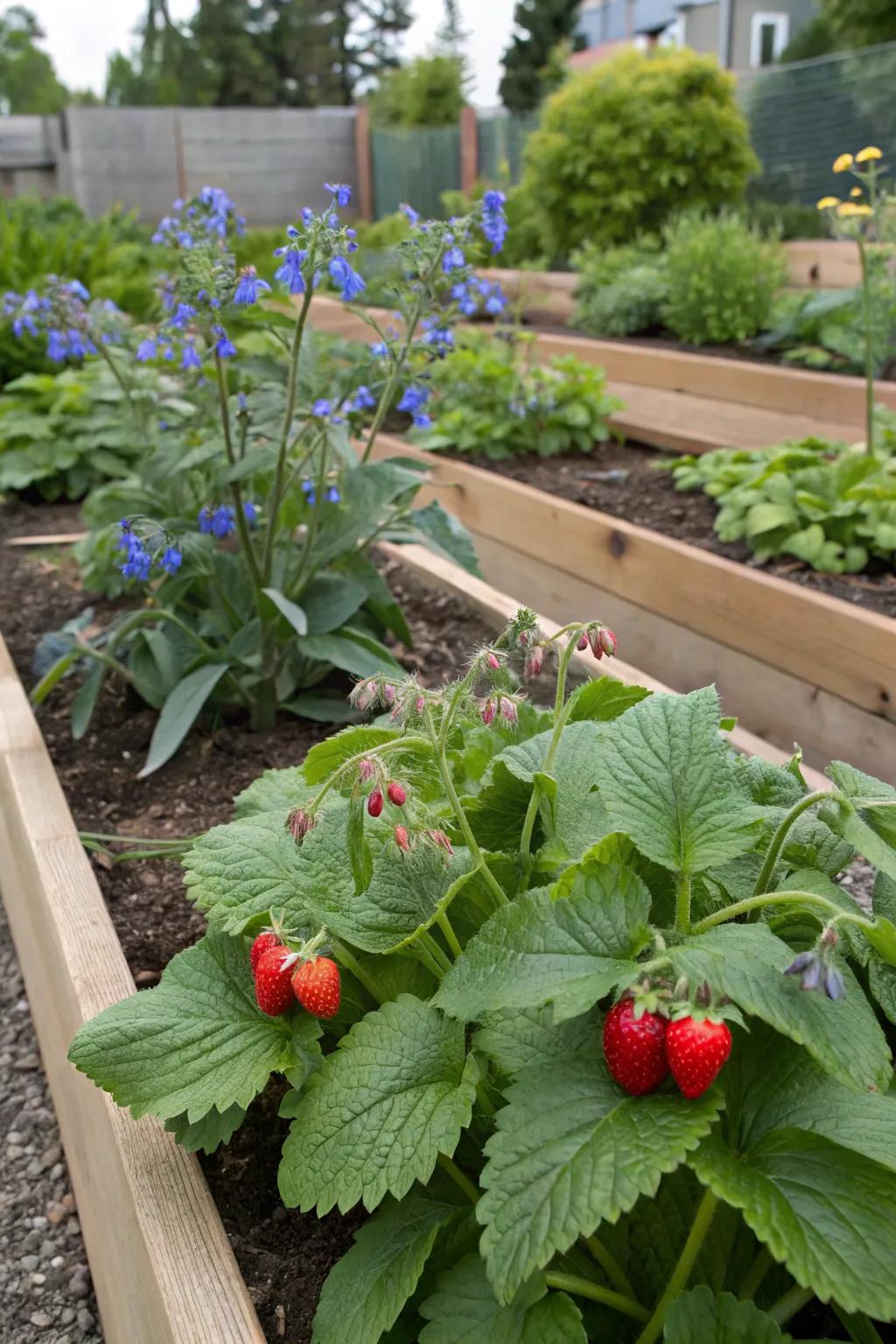 A garden pairing that is both unexpected and productive: strawberries and borage.