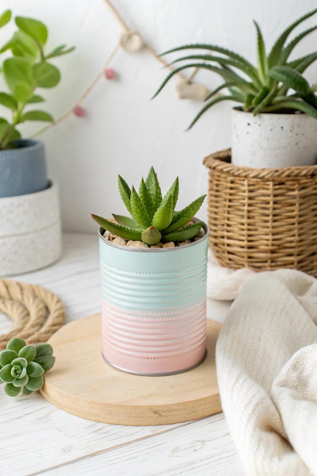 Transform ordinary tin cans into charming succulent planters with a splash of creativity and color!