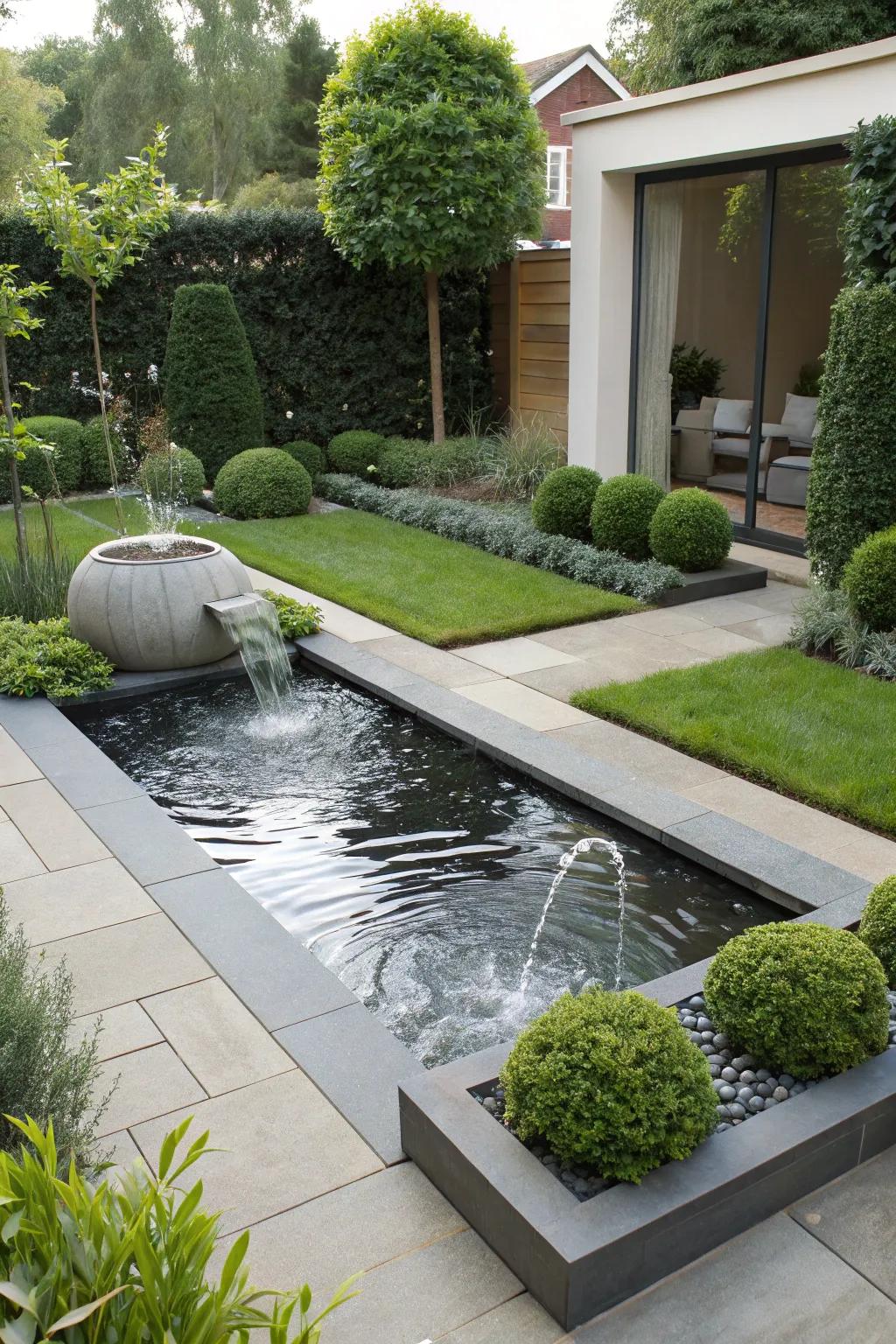 Water features add peace and beauty.