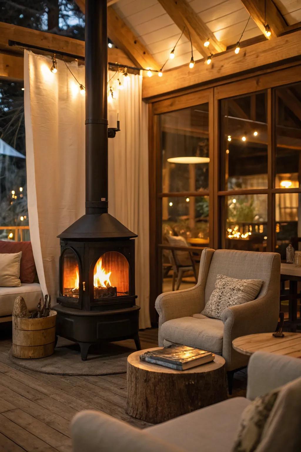 Warm up your living space with a cozy corner stove.