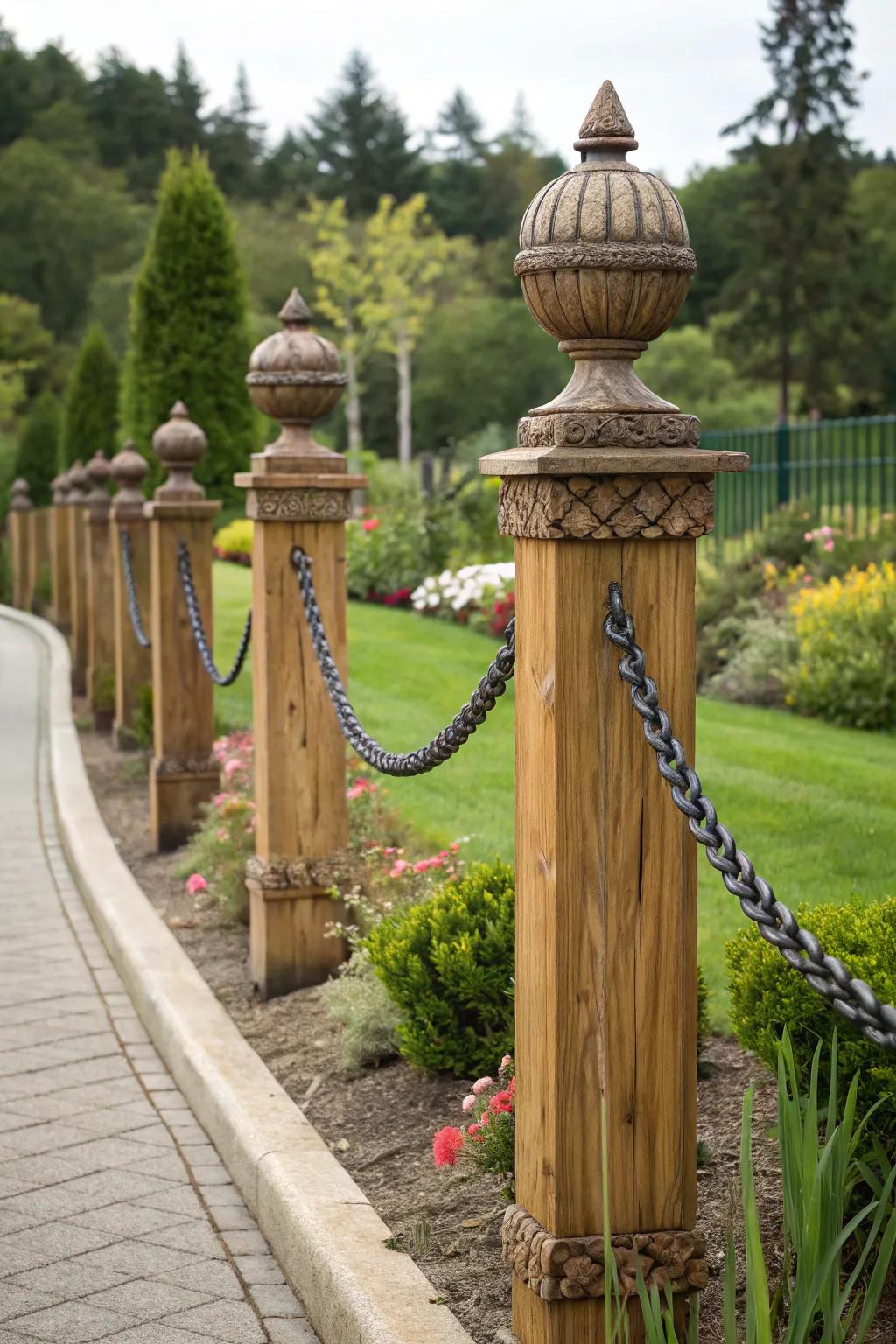 Decorative pillar caps turn a simple fence into a stylish announcement.