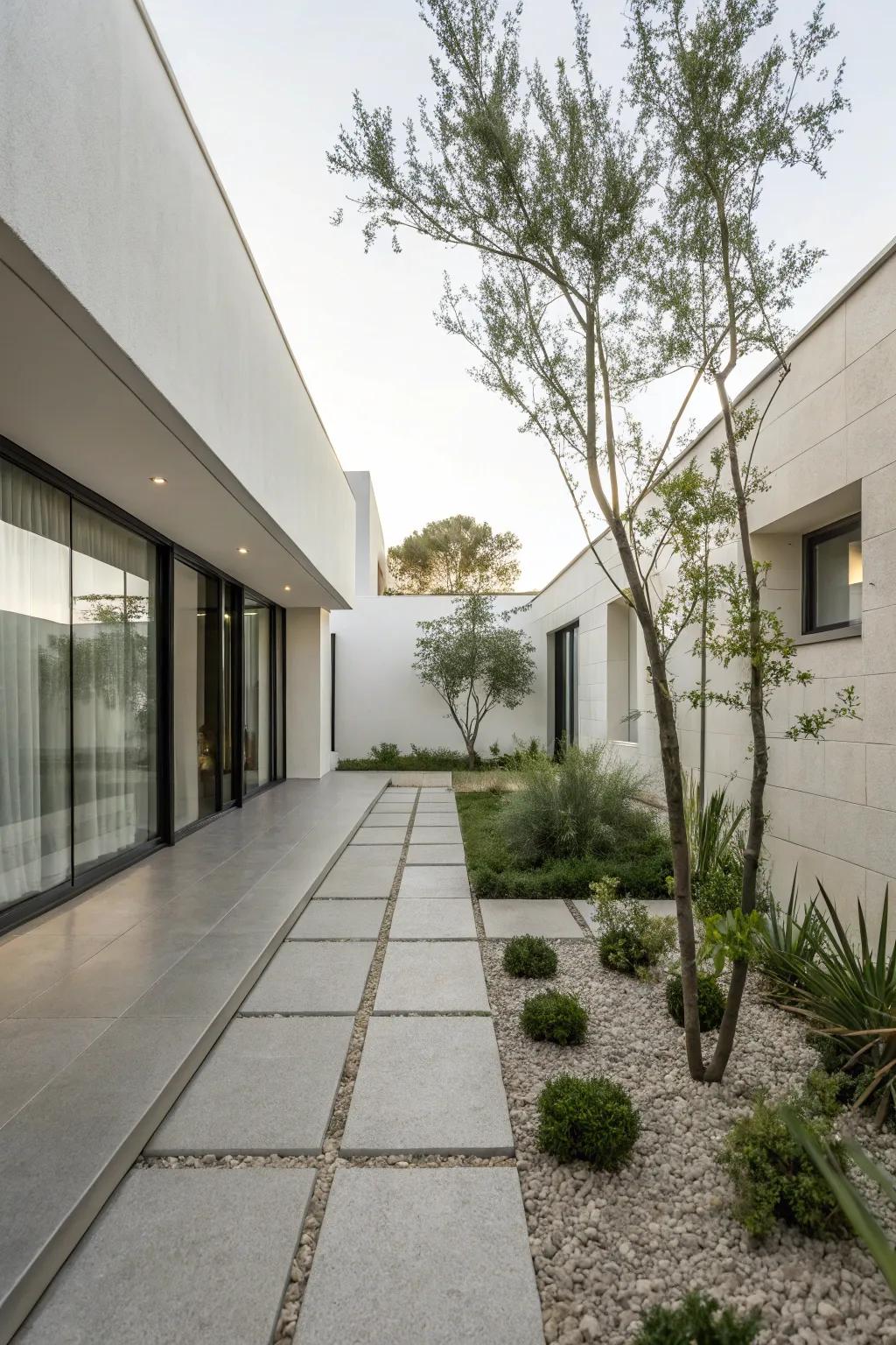 A minimalist design offers a sleek and modern courtyard aesthetic.