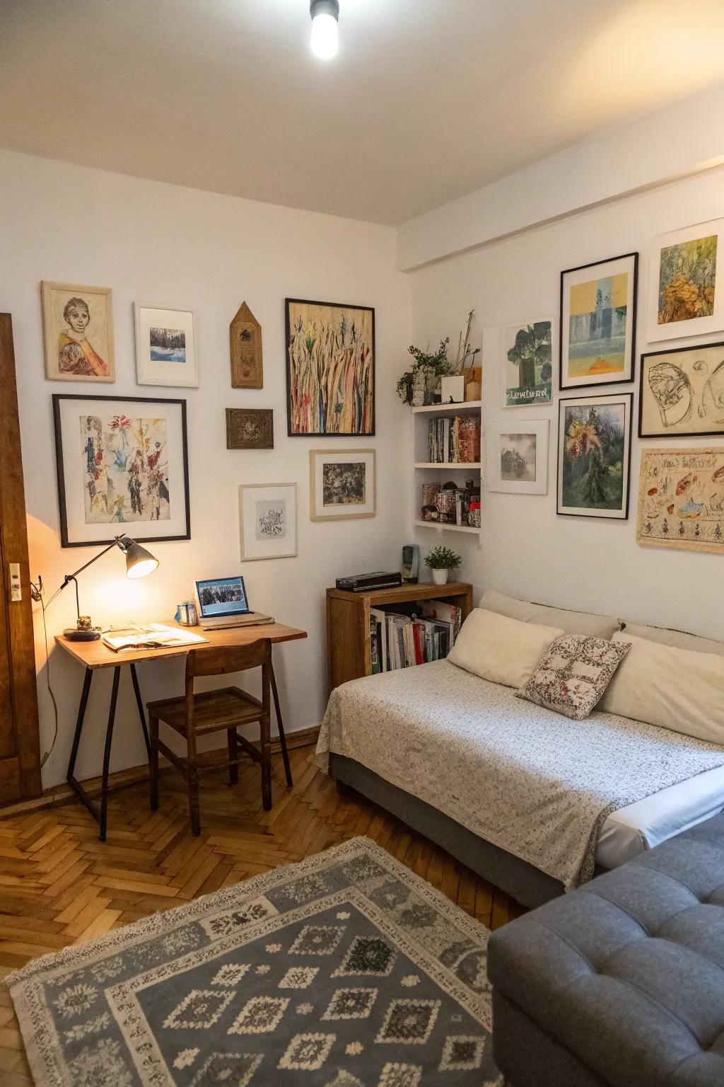 Artwork adding a personal touch to the studio.