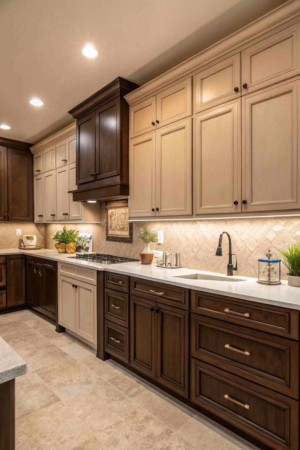 Two-tone cabinetry adds dimension and interest.