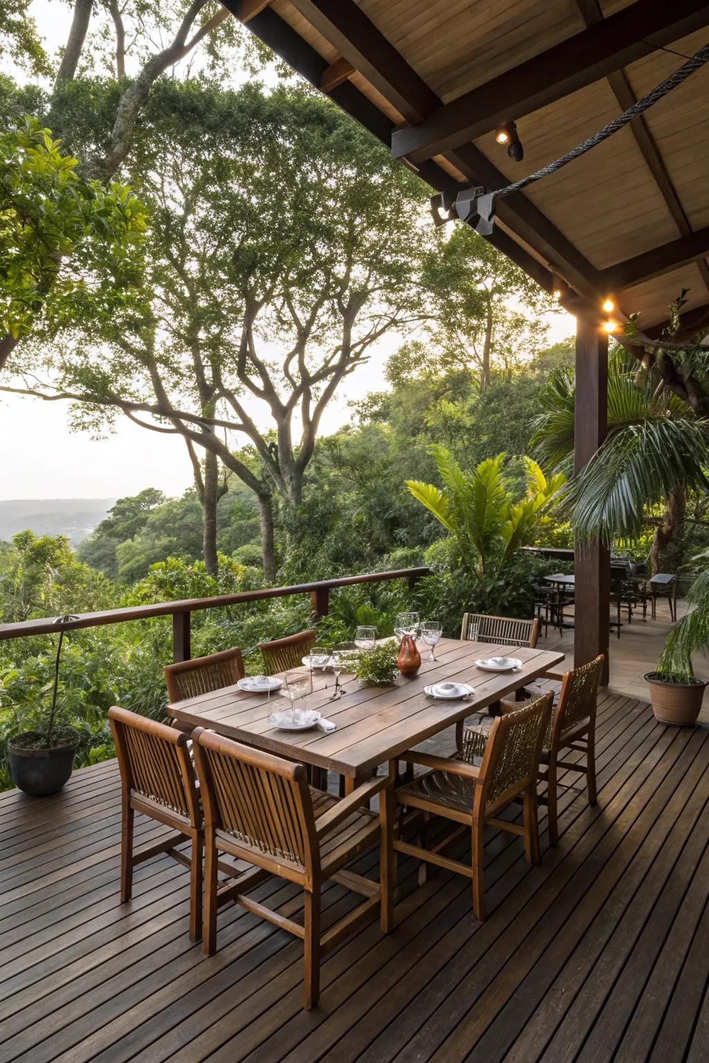 An appealing dining space that flawlessly combines indoor comfort with outdoor allure.