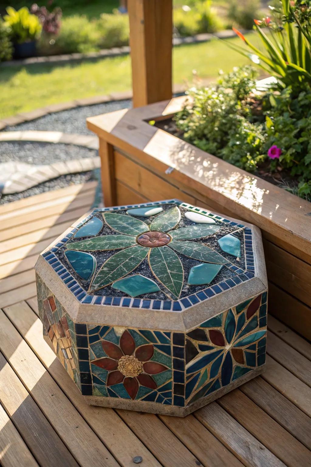 Transform your deck into a gallery with an artful octagonal corner centerpiece.