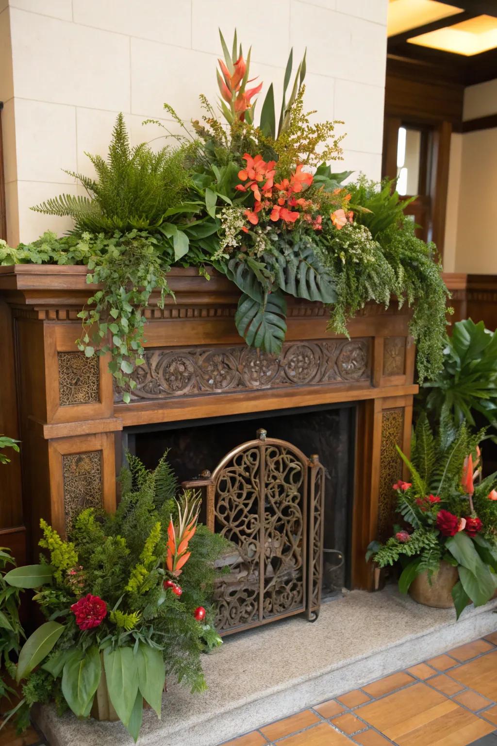 Bring warmth and life to your hearth with stunning floral and plant accents.