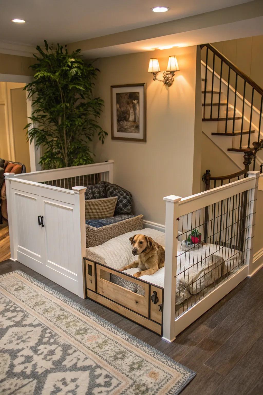A functional dog fence with built-in comforts for your pet.