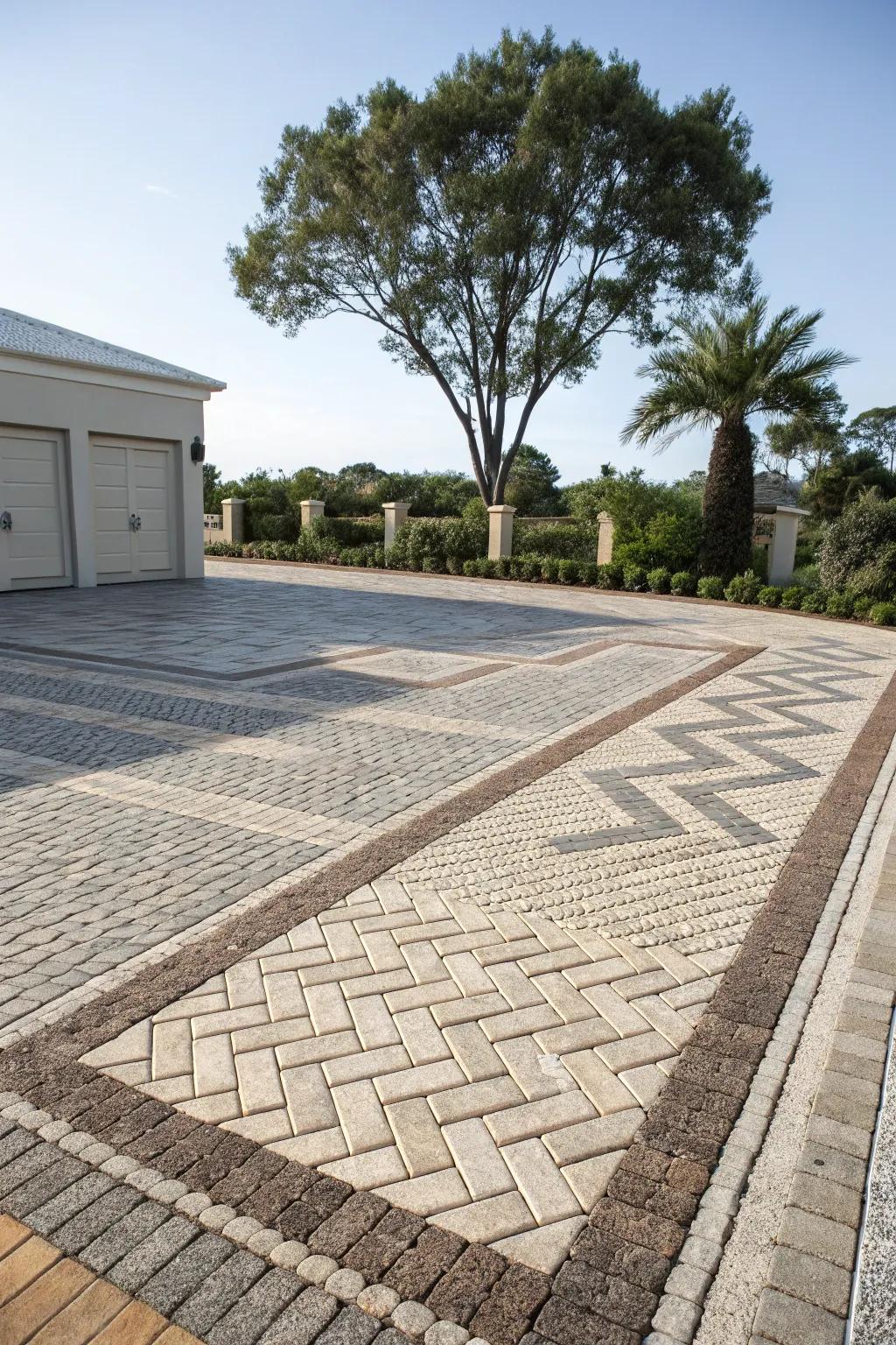 Mixing patterns adds depth and visual interest to driveway aprons.