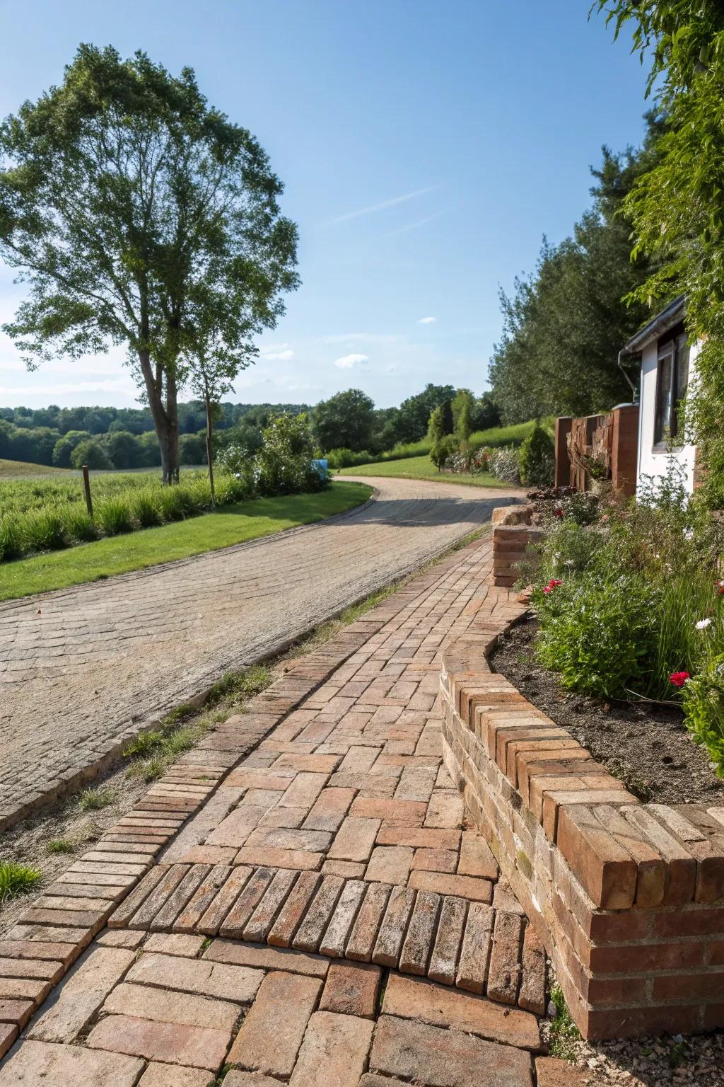 Eco-friendly driveway edging made with repurposed materials.