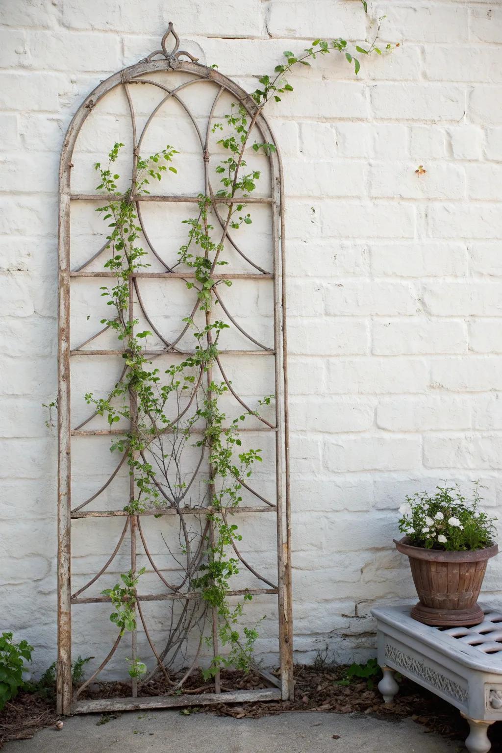 Transform an old mattress into a stunning trellis with a minimalist touch.