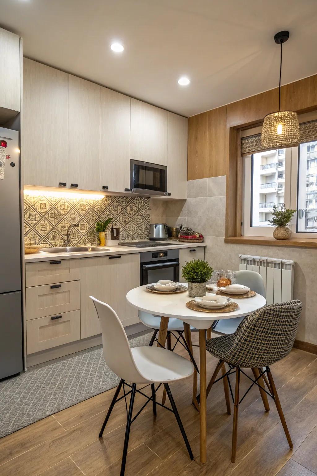 A compact dining table perfectly suited for small kitchens.