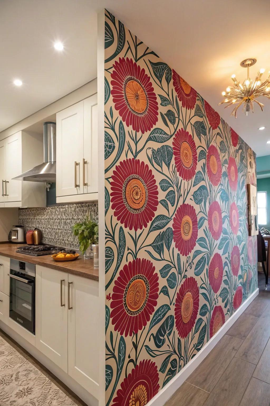 A statement wall adds drama to your kitchen decor.