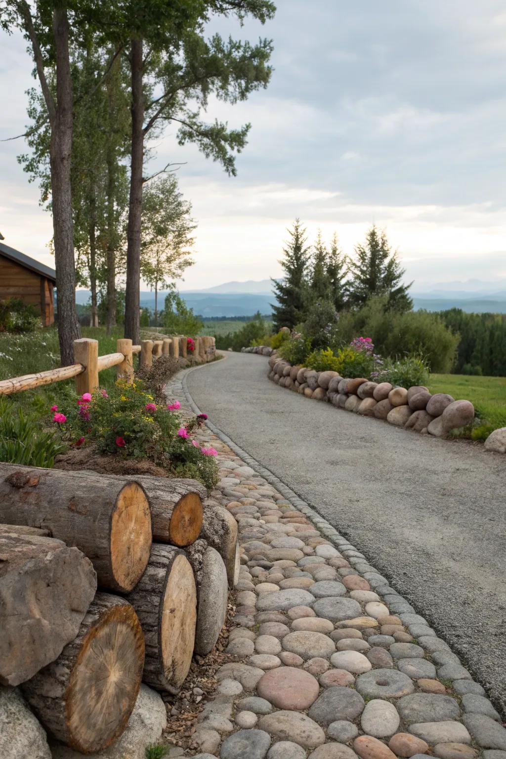 Natural pieces give a rustic vibe to your landscape.