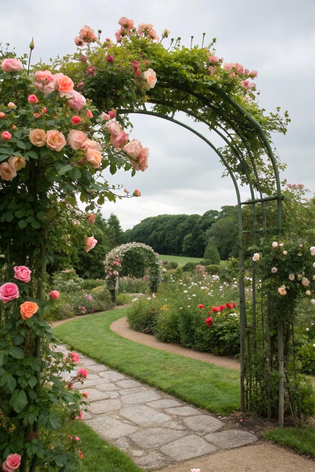 Climbing roses infusing vertical intrigue and romance.