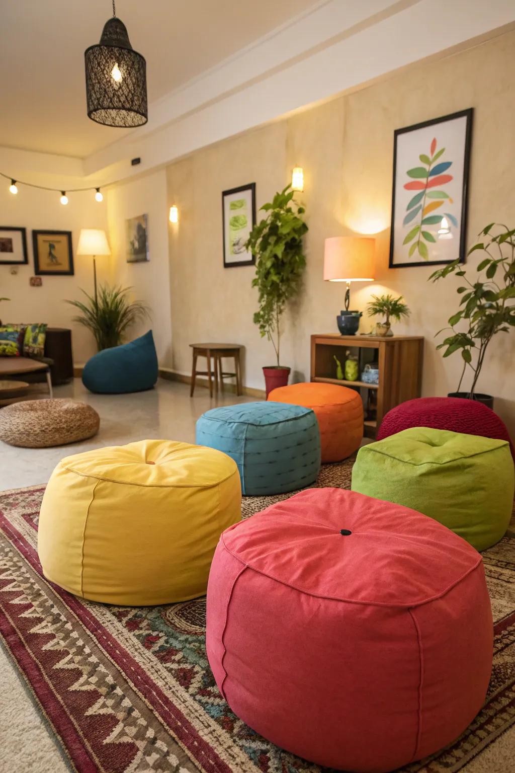 Poufs offer playful, practical seating.