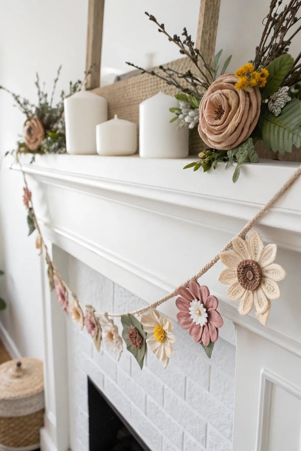 Welcome the loveliness of simplicity with a handcrafted textile flower festoon, ideal for adding a hint of refinement to any area.