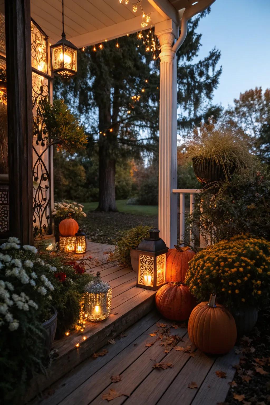 Beacons and illuminations transform the porch into a magical twilight retreat.