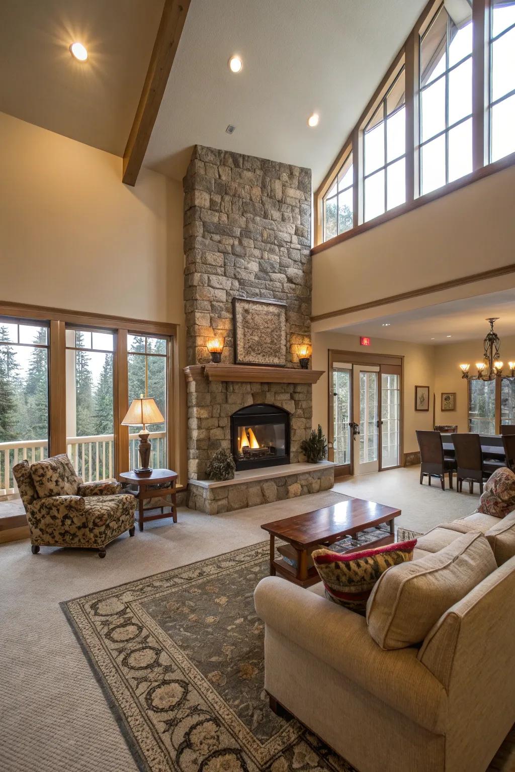 Craft an inviting area with an unrestrictive and spacious fireplace design.
