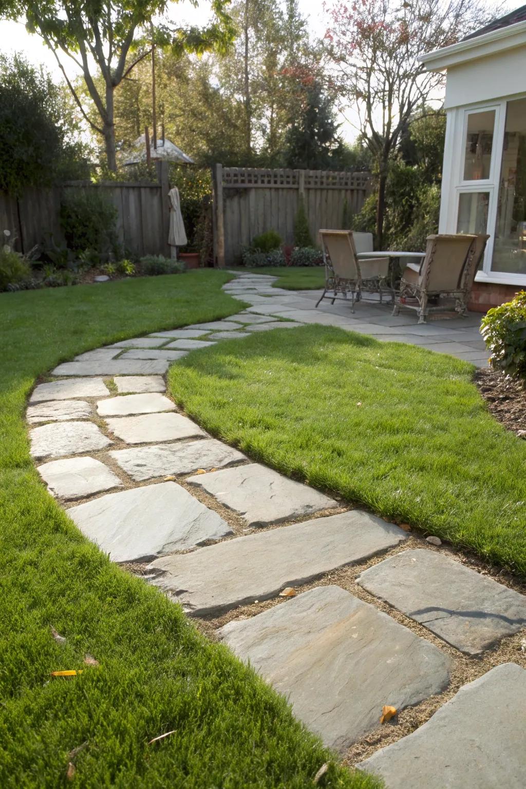 Flagstone edging offers seamless transitions in garden areas.