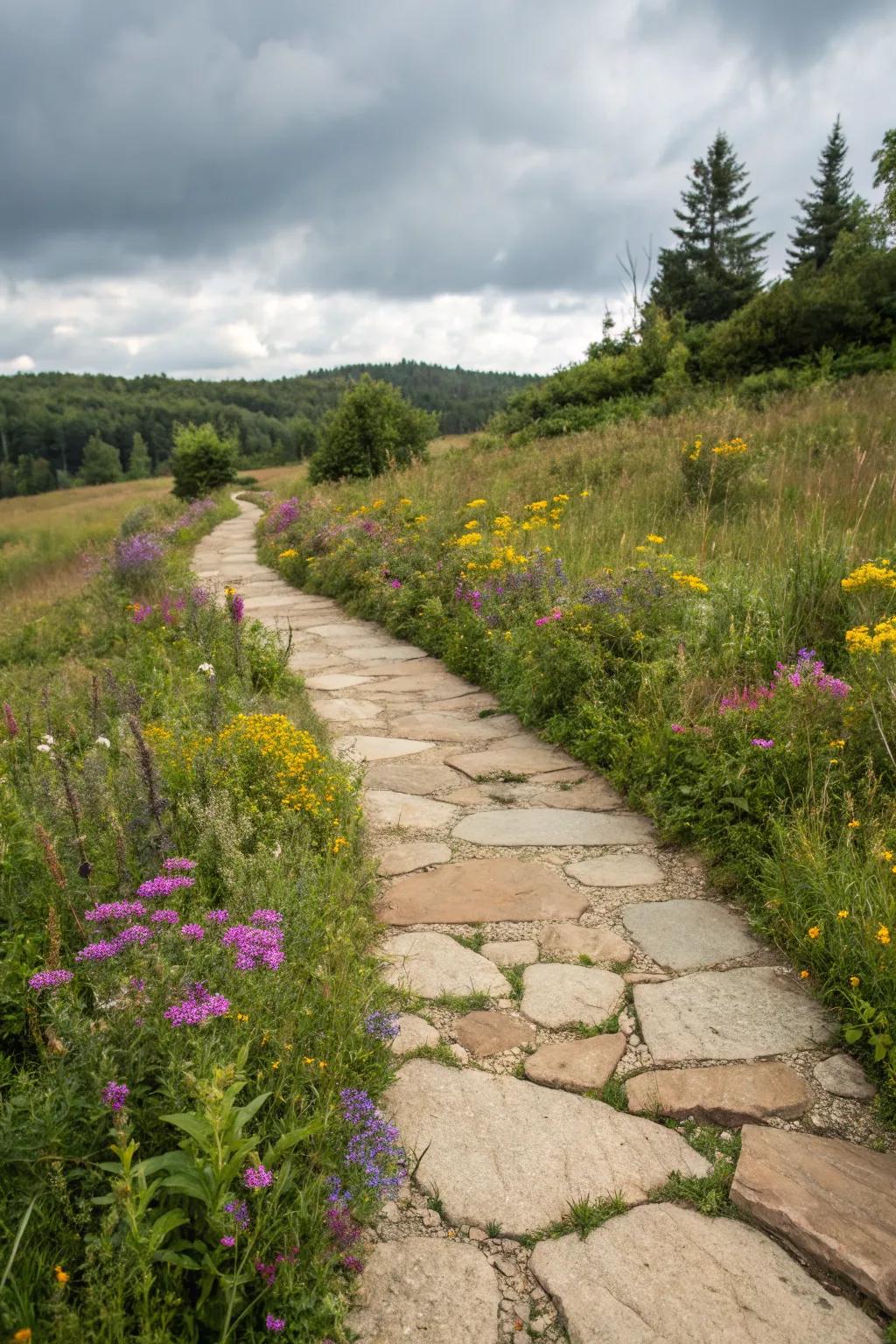 Rustic flagstones blending naturally with wild surroundings.