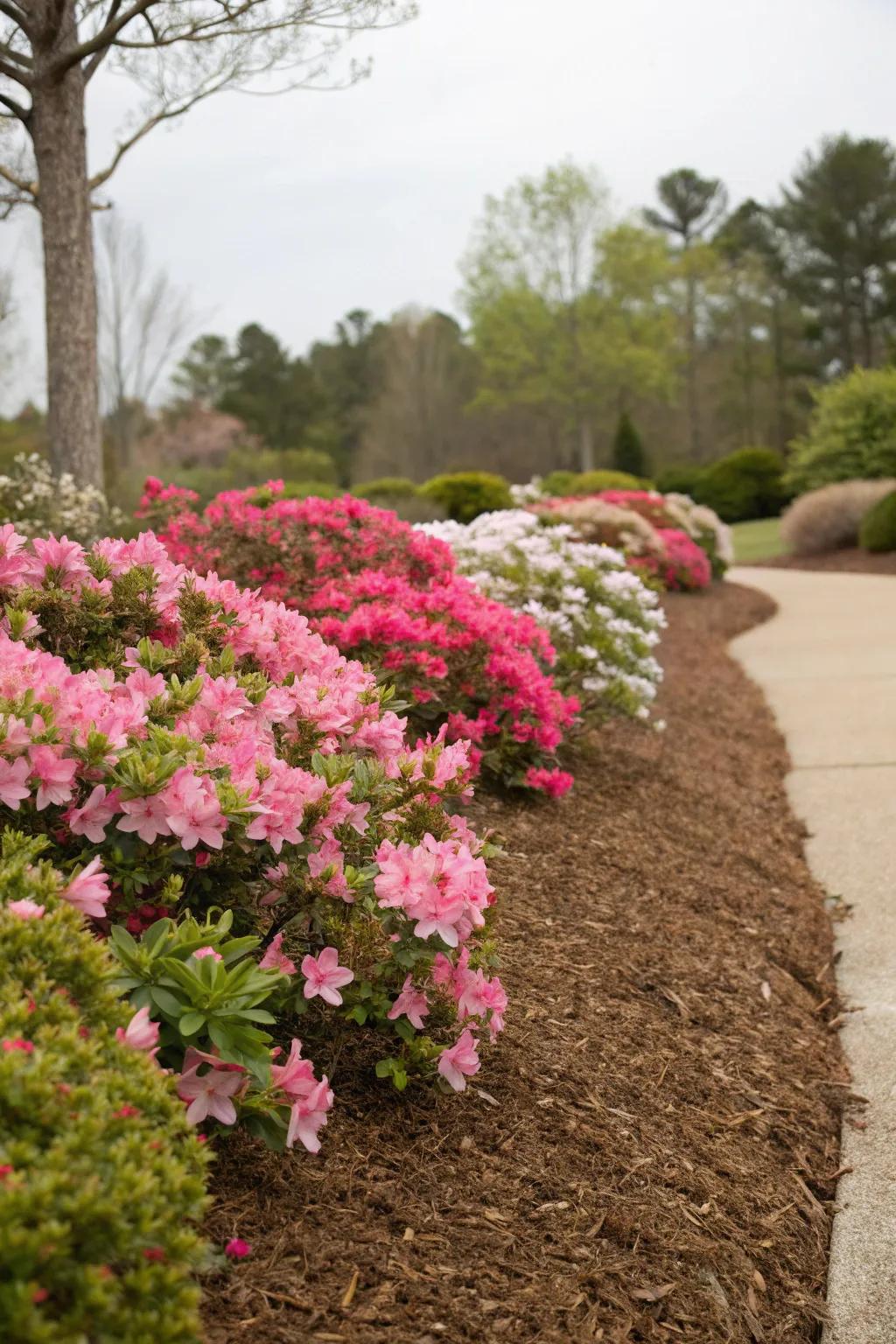 Enhance your flowering bush beds with soil covers and ground accents.