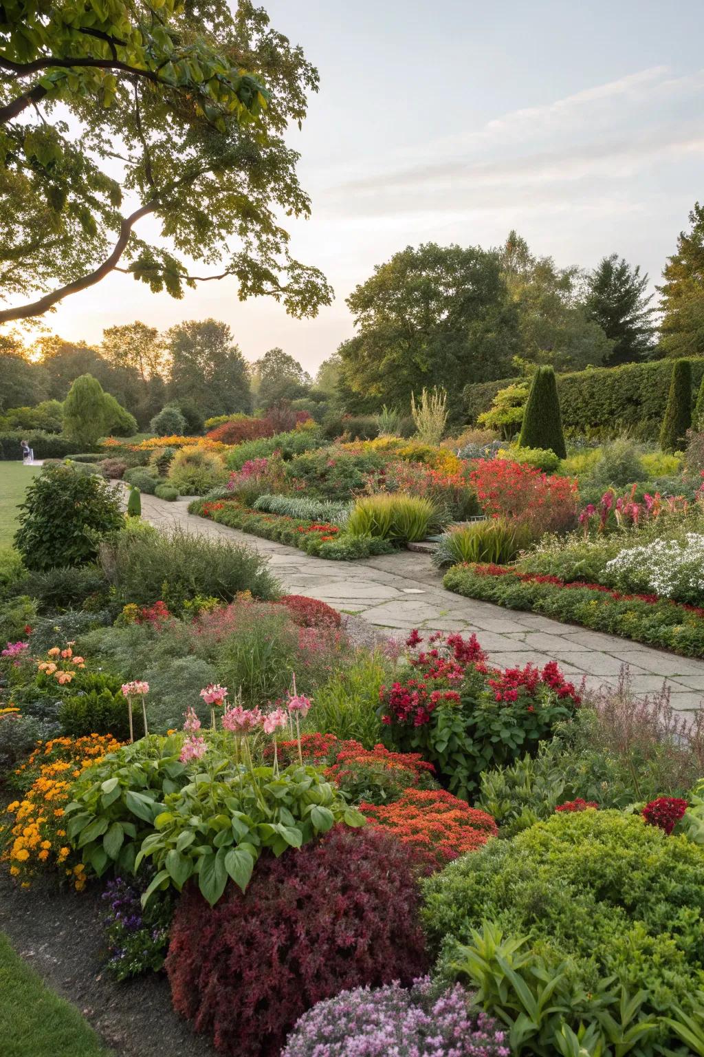 A garden rich in textures and colors, offering visual intrigue.