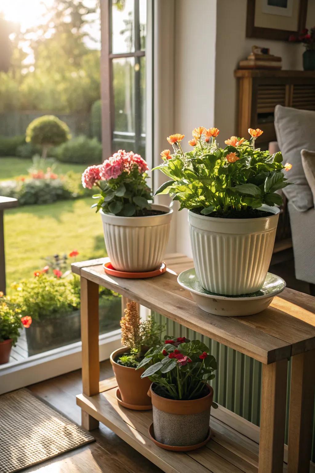 Adaptable flower pots that move with ease between settings.