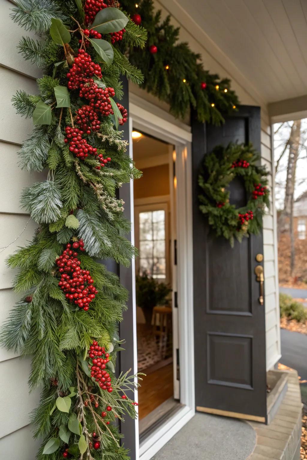 Add a burst of color with berry accents in your garland.
