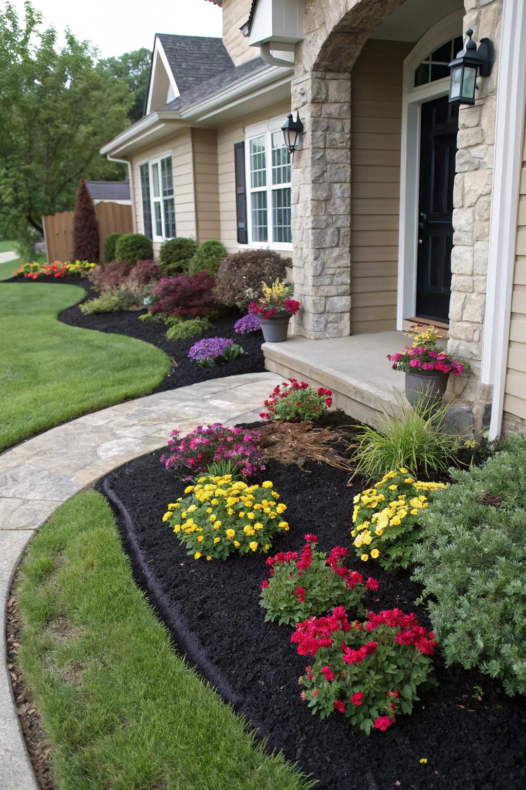 Construct a welcoming entrance through strategic use of ground cover and plants.